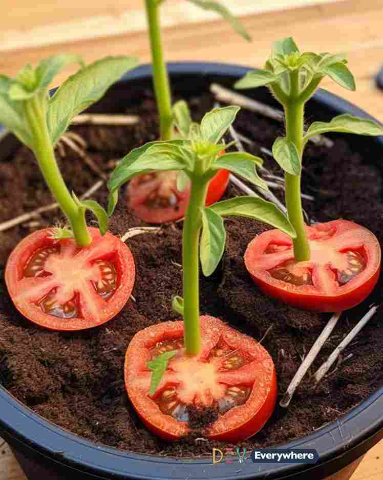 Plant a rose in a tomato slice & get this stunning effect in your garden