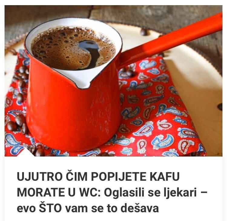 Mnogi ljudi moraju da odu u toalet odmah nakon što popiju kafu. Neki ljudi misle da je to prirodan problem, drugi se brinu da je to zdravstveni problem. Tako su naučnici sa Univerziteta Teksas sproveli studiju na tu temu. Odnosno, tokom svog istraživanja, pacovima su davali kafu tri dana, što je stimulisalo pokretljivost mišića crijeva bez obzira na dozu kofeina. “Nakon tri dana ispijanja kafe, miševi su imali pojačanu peristaltiku mišića tankog crijeva. To znači da miševi, kao i ljudi, moraju da vrše nuždu nakon ispijanja kafe. Smanjen je i broj bakterija u njihovom izmetu. Zanimljivo je da su ovi efekti bili nezavisni od kofeina, jer kafa bez kofeina ima slične efekte na probavu” – kaže Shuan Cheng Shi, vodeći autor studije. Smatra se da su kisela svojstva kafe odgovorna za njen laksativni efekat. Sljedeći put kada vas kafa natjera u toalet, znajte da je sve u redu sa vašim zdravljem, a sve zavisi od kafe.