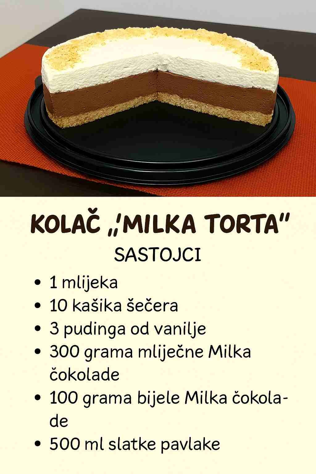LAKO ZA NAPRAVITI. NAJBOLJA MILKA TORTA BEZ PEČENJA!