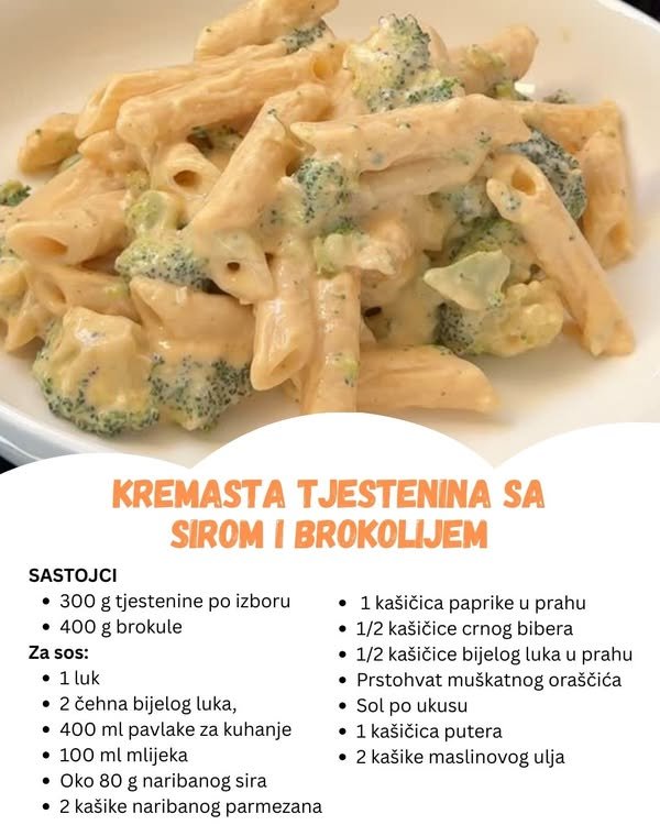 Kremasti sos od brokule i sira sa tjesteninom – Ukusna i zdrava kombinacija