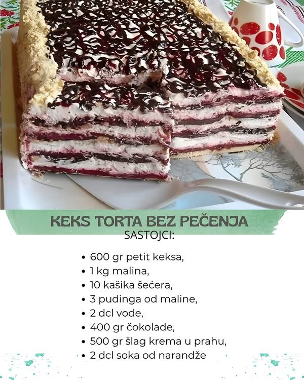Keks torta bez pečenja – sa rendanom čokoladom i svežim malinam!