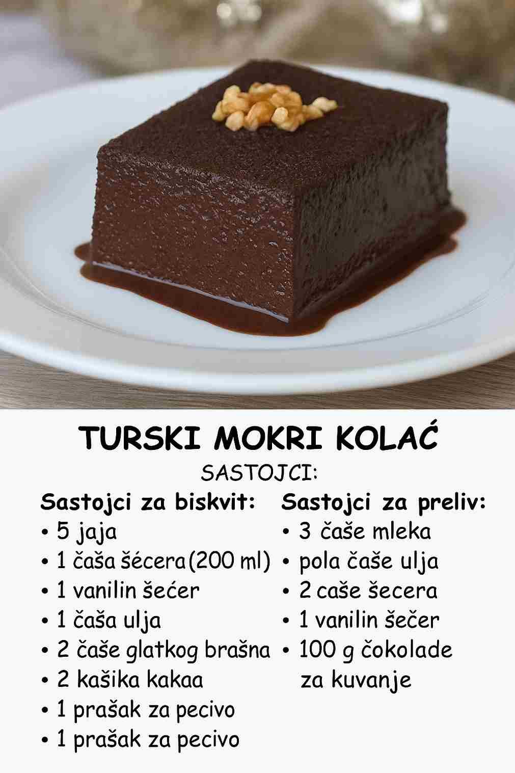 TURSKI MOKRI KOLAČ NATOPLJEN ČOKOLADOM: Toliko je sočan da se topi u ustima, uspeva svakom i pravi se neverovatno brzo