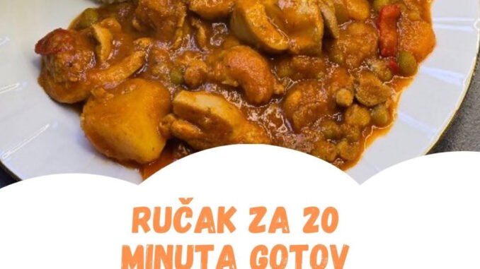 Prvo, potrebno je pripremiti osnovu za jelo, a to je mešavina povrća i pilećeg mesa. Postupak je sledeći: U velikoj tavi ili loncu stavite malo putera. Kada se otopi, dodajte prvo sjeckani luk i papriku. Za najbolji rezultat koristite zelenu i crvenu papriku, koje će obogatiti jelo ne samo svojim ukusom, već i živopisnim bojama. Lagano pržite dok ne zamiriše i luk ne postane staklast. Zatim, dodajte pileći file iseckan na kockice. Pileći file je odličan izvor proteina i brzo se priprema, što ga čini savršenim izborom za brze obroke. Sledeći korak je da u lonac dodate krompir isečen na manje komade. Krompir je dobar izvor ugljenih hidrata, pa će obrok učiniti zasitnim, a u kombinaciji sa piletinom i povrćem stvoriće odličnu ravnotežu u ukusu. Nakon što ste propržili sve sastojke nekoliko minuta, vreme je da dodate začine. Dodajte 1 supenu kašiku koncentrata paradajza za bogatstvo ukusa. Zatim, pospite sa solju, crnim biberom i bijelim lukom u prahu. Za dodatnu boju i začinjenost, obavezno dodajte crvenu papriku u prahu (oko 2 kašičice). Nakon što su svi sastojci dobro izmešani, prelijte sa 700 ml vode. Pokrijte lonac i kuvajte još 15 minuta. Ovaj korak je ključan jer voda pomaže da svi sastojci upiju međusobne ukuse i postanu mekani. Nakon što je prošlo 15 minuta, dodajte 100 g graška i kuvajte još dodatne 2 minute. Grašak će dodati osvežavajuću hrskavost i sočnost ovom jelu, što ga čini još prijatnijim za konzumaciju. Priprema Mekanog Pilava Dok se povrće i piletina kuvaju, možete pripremiti i mekani pilav koji će biti savršen prilog ovom obroku. Pilav je jednostavan, ali izuzetno ukusan, a postupak pripreme je sledeći: Na malo putera propržite 1 šolju riže (oko 300 ml). Pržite rižu 3 minute dok ne postane blago zlatasta. Ovaj korak je važan jer će riža upiti puter i začine, što će je učiniti ukusnijom. Nakon što je riža propržena, dodajte sol i mešavinu začina po vašoj želji. Uobičajeni začini za pilav uključuju biber, majčinu dušicu ili peršun, ali možete dodati bilo koje začine koji vam odgovaraju. Zatim, dodajte 450 ml vode i pustite da pilav kuha na laganoj vatri. Ostavite da se kuha pokriven još 15 minuta. Pilav će upiti svu tečnost i postati mekan i sočan, idealan za posluživanje uz glavno jelo. Saveti za Brzi Ručak Kako biste poboljšali ukuse i skratili vreme pripreme, možete se držati nekoliko jednostavnih saveta: Priprema unapred: Ako imate više vremena ranije tokom dana, možete iseći povrće i piletinu unapred. Na ovaj način, kada dođe vreme za pripremu, biće dovoljno samo da sve stavite u tavu i završite kuvanje. Zamena sastojaka: Ako nemate pileći file, možete koristiti pileće batake ili čak meso ćurke. Takođe, krompir se može zameniti sa batatom za malo slađi ukus. Brza zamena začina: Ako nemate sve začine koje recept zahteva, ne brinite! Mešavina začina za piletinu može biti odlična zamena za sve pojedinačne začine. Ovaj recept za brzi ručak sa povrćem i pilećim fileom, upotpunjen mekanim pilavom, predstavlja savršen obrok za one koji žele da uživaju u zdravom, a brzom jelu. Sa minimalnim brojem sastojaka i jednostavnom pripremom, ovaj obrok se može pripremiti za samo 20 minuta, a istovremeno je bogat hranljivim materijama koje pružaju energiju i sitost tokom celog dana. Svi sastojci su lako dostupni, a jelo je idealno za porodice, zaposlene ljude ili svakog ko želi brz i ukusan obrok. Probajte ga sledeći put kada budete u žurbi, a željni ste zdravog i ukusnog obroka!