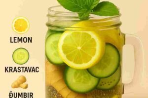 💦🍋💚 Noćna Detox Voda za Ravni Stomak Ako želiš prirodan način da pročistiš tijelo i osjećaš se lakše, ova detox voda za ravni stomak odličan je izbor. Napravljena od svježih i jednostavnih sastojaka, pomaže hidrataciji, smanjenju nadutosti i potiče probavu dok spavaš. Kombinacija limuna, krastavca, đumbira i chia sjemenki djeluje kao blagi prirodni detoksikator. Osvježavajuća je, ukusna i lako se priprema — idealna kao dio večernje rutine prije spavanja. 🥒 Sastojci: 1 limun, narezan na kolutiće 1 krastavac, narezan na kolutiće Komadić svježeg đumbira (oko 2–3 cm), narezan 1 kašika chia sjemenki Voda po potrebi 🍶 Priprema: 1️⃣ U veliku staklenu teglu ili bokal dodaj limun, krastavac i đumbir. 2️⃣ Umiješaj 1 kašiku chia sjemenki. 3️⃣ Napuni teglu vodom tako da svi sastojci budu prekriveni. 4️⃣ Promiješaj dobro da se sastojci sjedine. 5️⃣ Stavi u frižider na najmanje 30 minuta da se ukusi povežu. 6️⃣ Posluži rashlađeno, po želji uz nekoliko listića svježe mente. 💚 Savjet: Ovaj napitak mnogi piju prije spavanja jer se vjeruje da pomaže u smanjenju nadutosti i poticanju varenja. Iako ne postoje naučni dokazi da sagorijeva masnoće tokom sna, redovno ispijanje vode i uravnotežena prehrana sigurno doprinose boljem zdravlju i održavanju zdrave tjelesne težine. 🌿